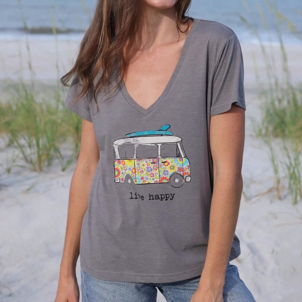 NEW Natural Life Relaxed V-Neck Tee, Live Happy Van S